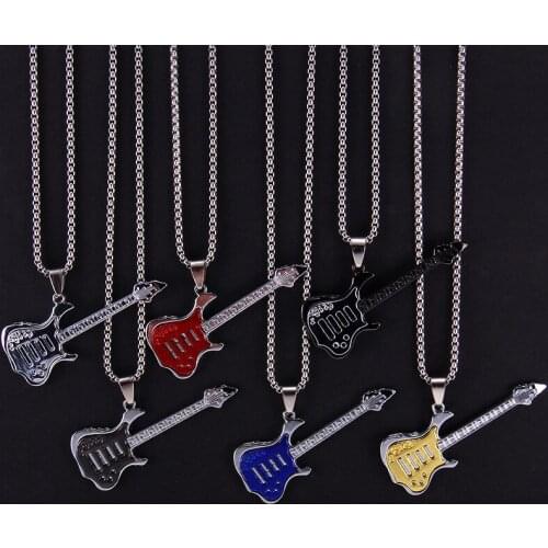 New Trend Rock Band Guitar Pendant Fashion Personality Couple Accessories Necklace Color Music Instrument Pendant