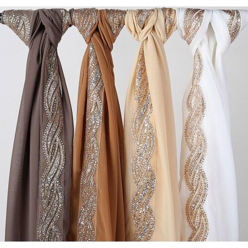 Plus Size Long Soft Wrap Scarf Shawl Scarves Sequins Femme Bufandas Hijabs Heavy Chiffon Scarf Solider Color Shinny Scarf
