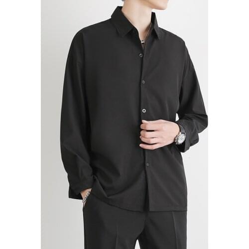 Summer Thin Japanese Casual Mens Shirts Mens Long Sleeves Loose Pure Color Large Size Shirt Mens Drape Feel Lapel Wholesale