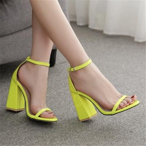 New summer word with sandals female wild simple Women Sandals Round Toe PU 11.5CM Thick High heels Buckle Strap women shoes