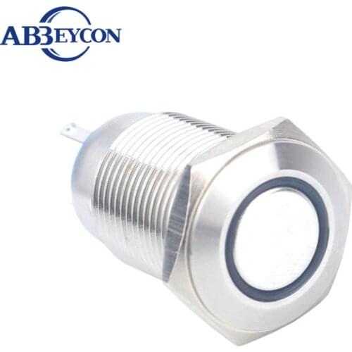 TY 1229 12mm Flat Round Buttons Latching 12V BLUE Ring Illuminated Push Button IB12C-P10Z-EN Waterproof Light Switch