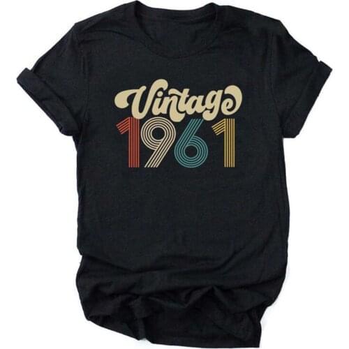 Vintage 1961 Women Tshirt Women O Neck Short Sleeve Aesthetic T-shirt 60th Birthday Gift Causal Graphic Lady Tops Dropshipping
