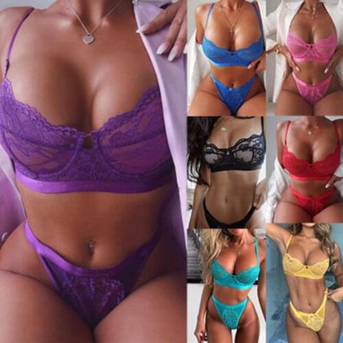 Yellow/Black Sexy Bralette Women Floral Lace Lingerie Set Blossom Bra Top and Thong Female Bedtime Lenceria Underwear