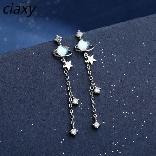 CIAXY 925 Sterling Silver Zircon Star Earrings for Women Blue Space Universe Planet Circle Long Earrings 2021 Fashion Jewelry