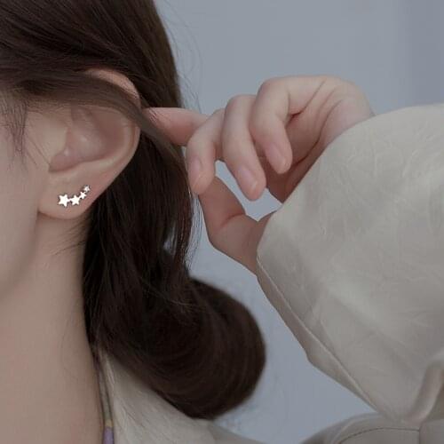 SIPENGJEL Silver Korean Version Simple Gradient Star Stud Earrings Exquisite Sweet Piercing Earrings For Women Student Jewelry