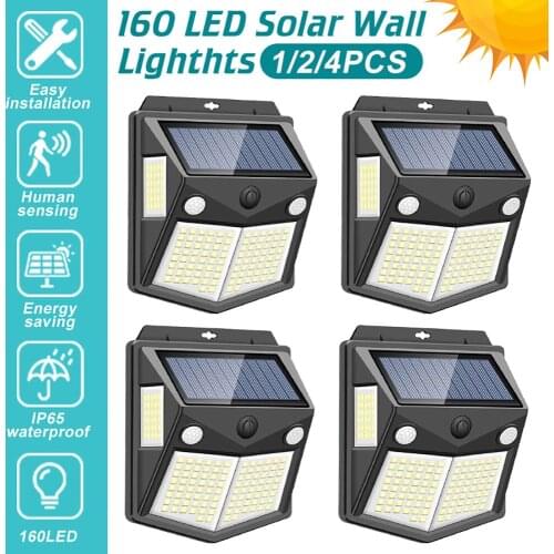 1/2/3/4 Pcs 160LED Solar Wall Lights 4-Sides PIR Motion Sensor Lights IP65 Waterproof Light Security Wall Lights for Yard Garden