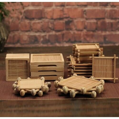 6in1 Creative Natural Bamboo Cup Mat Teapot Coaster Never Rot Organic Kitchen Mats Retro Eco-friendly Teaware Accessories