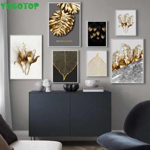 Abstract Golden Leaves Flower Wall Art Diy diamond painting rhinestone 5D Full Drill puzzle Mosaic diamond embroidery YY5120
