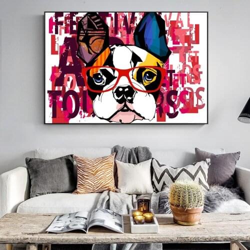 Abstract Colourful Puppy Dog Wall Art Canvas Paintings Posters and Prints Graffiti Animal for Bedroom Living Room Decoration