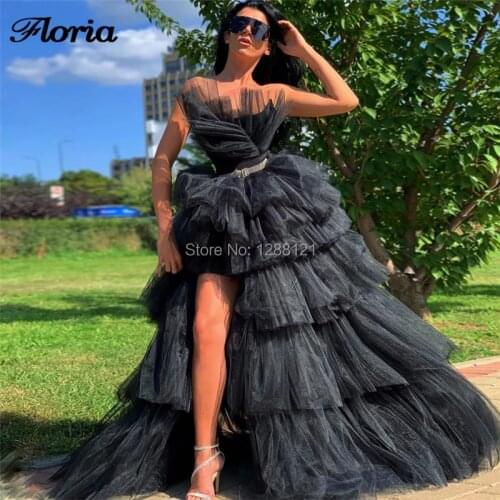 Arabic Dubai Black Tiered Evening Dresses Robe De Soiree Long Prom Dress 2020 kaftans Turkish Celebrity Party Gowns Middle East