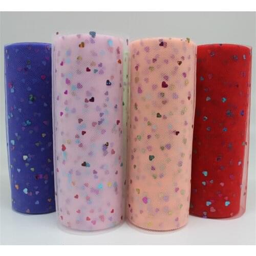 Glitter Love Heart Sequin Tulle Roll 10Yards 15cm Spool Tutu Wedding Decoration Organza Laser DIY Crafts Birthday Party Supplies