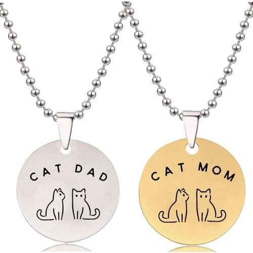 BLINGPAW Stainless Steel Pendant Neckalce Cat Dad Mom Keychain Bag Ornaments Tag Gold Silver Gold Silver Black