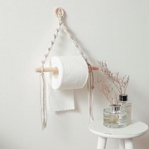 Boho Decor Wooden Toilet Paper Holder Tapestry Wall Hanging Room Bathroom Towel Dispenser For Kitchen Bathroom Bedroom