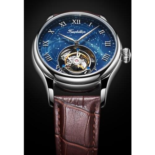 AESOP Mens Mechanical Watches Real Tourbillon Skeleton Watch for Men Wristwatch Man Male Clocks Mechanical Watch montre homme