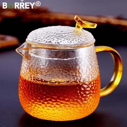 BORREY Heat-Resistant Glass Teapot Set Removable Filter Tea Maker Boil Tea Ware Stovetop Safe Kung Fu Pu'er Afternoon Teapot Cup