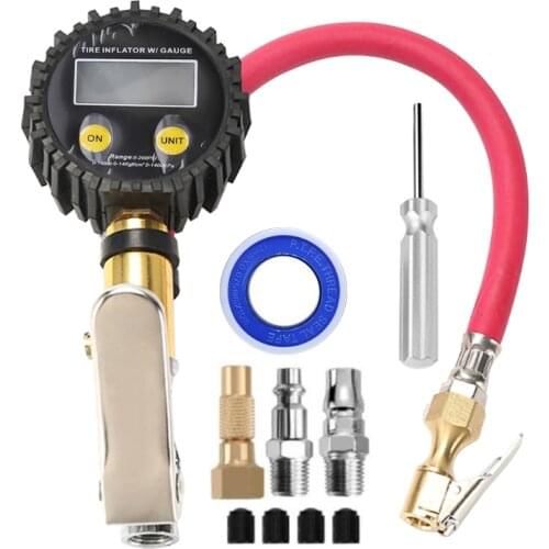 Digital Tire Inflator Pressure Gauge 200PSI LCD Display Air Compressor Pump Quick Connect For Car Motorcycle Q9QD