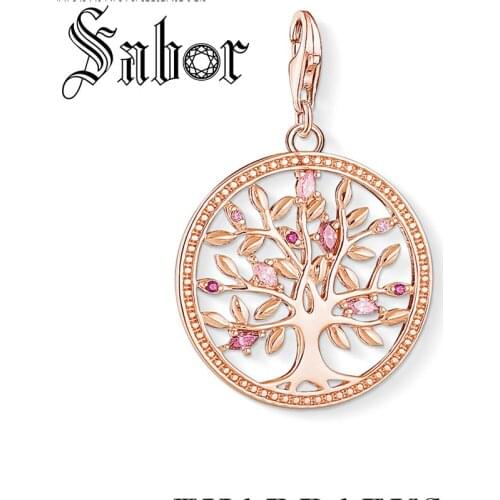 Tree of Love Pink Charms Pendant DIY Jewelry Findings Accessories silver plated Fashion Jewelry Gift For Women Girl thomas