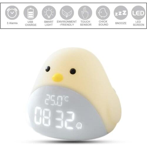 Kids Alarm Clock Childrens Sleep Trainer Cute Chick USB Charge Touch Control Night Light Alarm Clock 2 Alarms Setting