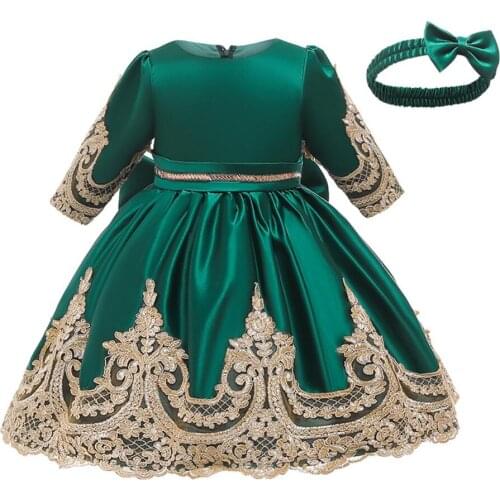 Girls Winter Dress Elegent Flower Lace Bow Kids Dresses for Girl Princess Long Sleeve Party Ball Gown Children Baby Clothing