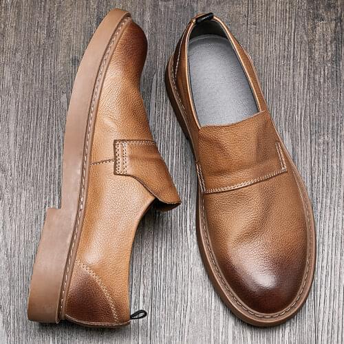 EUROPEAN SIZE 38-44 Trendy Man Spring Slip On Loafers Full Grain Leather Business Man Formal Dress Shoes Soft Outsole