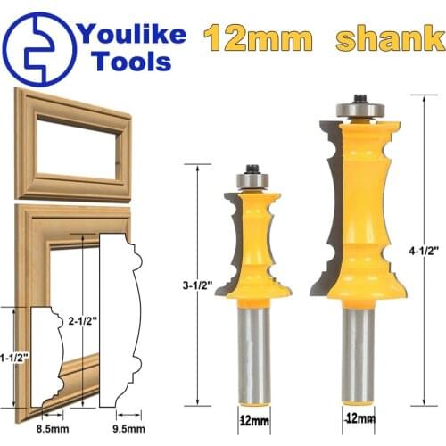 12mm 1/2 " Shank Mitered Door Drawer Molding Router Bits Handrail Line Knife Tenon Cutter For Woodworking Tools
