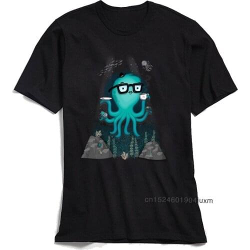 TShirt Slim Fit Funny Mens T Shirt Nerd Octopus Cartoon Tops Tees 100% Cotton Male T Shirt Casual Short Sleeve Camisa Wholesale