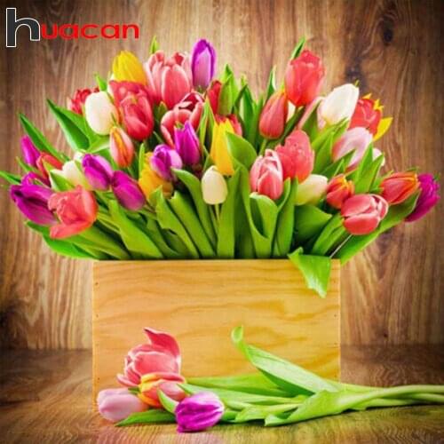 Huacan 5d Diamond Painting Full Square Drill Flower Home Decoration Accessories Mosaic Tulip Picture Of Rhinestones