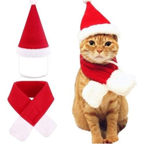 Dog Cat Caps Pet Santa Hat Birthday Scarf and Collar Bow Tie Christmas Costume for Puppy Kitten Small Cats Dogs Pets Accessories