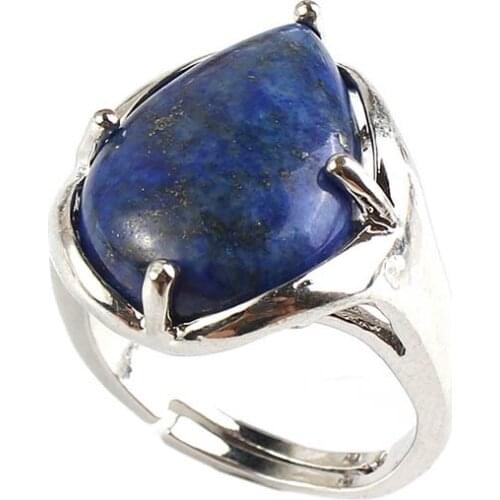 Water Drop Lapis Lazuli Resizable Finger Ring Silver Plated Blue Sand Stone Attractive Design Jewelry