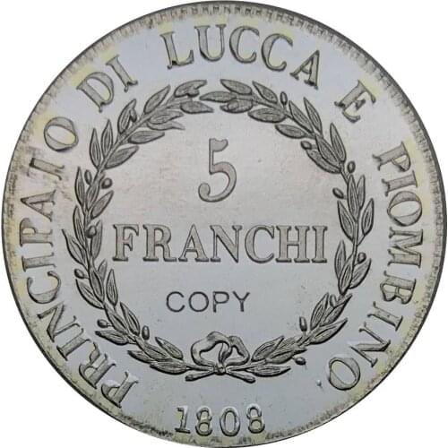 Italy 5 Franchi 1808 Italian city states Brass Silver Plated Copy Coin