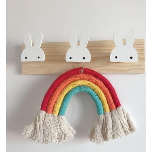 Creative Home Hook Clothes Hanging Children Room Rabbit Decoration Nordic Style Solid Wood Storage Racks Bow Clapboard
