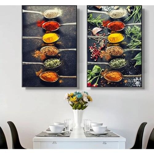 Kitchen Theme Mix Herb and Spices Canvas Painting Posters and Prints Cuadros Wall Art Pictures for Restaurant Dining Room Decor