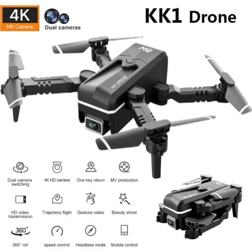 2021 New KK1 Mini Drone With 50x Zoom 4K HD Dual Camera Foldable Quadcopter Altitude Hold FPV RC Helicopter Kid Gift Dron Toy