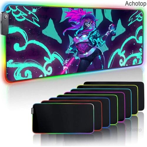 League of Legends Akali Neon Mouse Pad Gamer Computer Mat Tapis Souris Gamer with Backlight Mousepad Rgb Led Pad Table for Bears