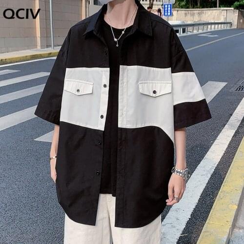 Summer Short-sleeved Shirt Mens Fashion Color Block Casual Shirt Man Streetwear Loose Hip-hop Shirts Men Outdoor Shirt 5XL-M