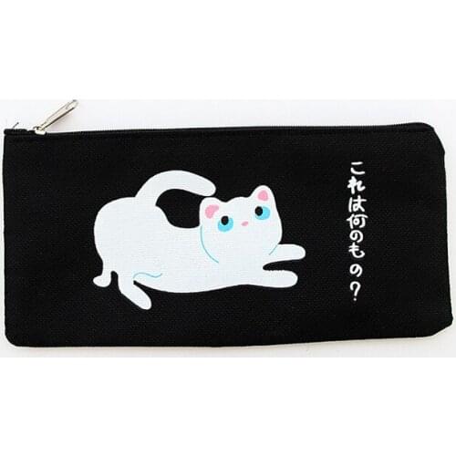 Kawaii Cute Cat Canvas Pen Pencil Case Storage Organizer Pencilcase Pouch School Supply Student Stationery Cosmetics Makeup Bag