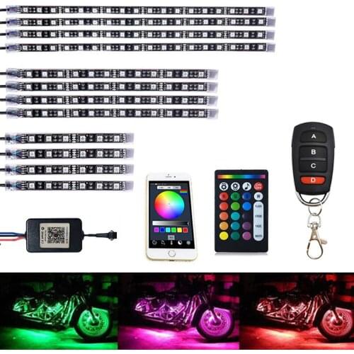 16PCS 12/8/6PCS Motorcycle LED Kit APP Mobile PhoneControl 5050RGB Multi-color Waterproof Light Belt