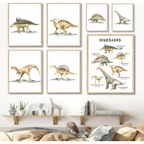Cartoon Dinosaur Illustrated Nursery Education Nordic Posters And Prints Wall Art Canvas Painting Wall Pictures Kids Room Decor