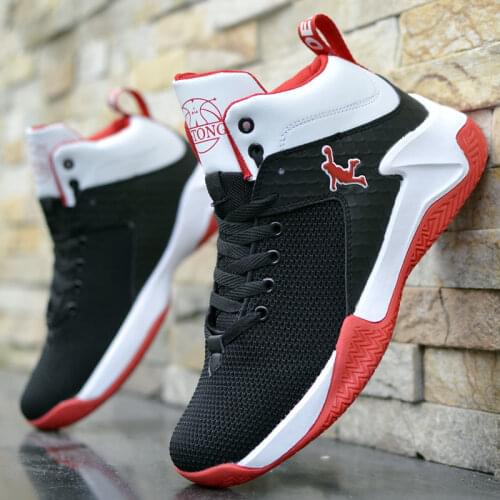 Men Basketball Shoes High top outdoor Sneakers for Men tennis Non-slip Combat Boots Gym Training Athletic Red Leathe Sport Shoe