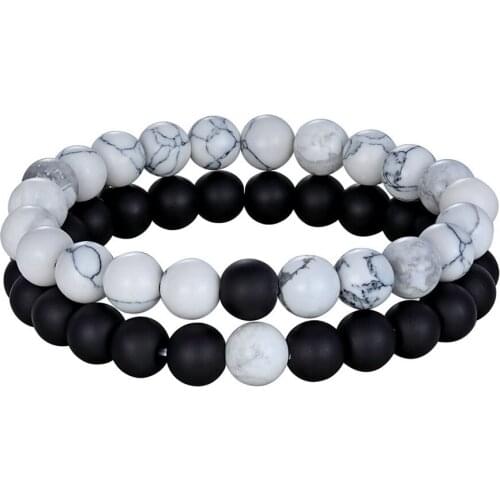 2021Hot Couples Distance Bracelet Natural Stone White Black Yoga Beaded Bracelets for Men Women Friend Gift Charm Strand Jewelry