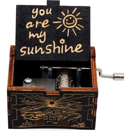 Hand Cranked Music Box Wooden Engraved Musical Boxes Toy - Youare My Sunshine,Gift For Son From Mom - I Love You Boys