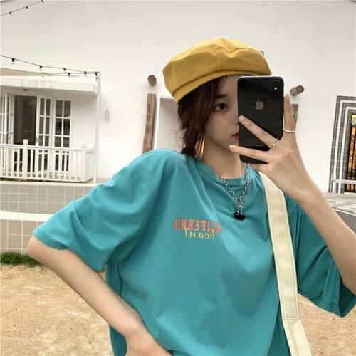 2021 summer new short-sleeved T-shirt female Korean version loose mid-length half-sleeved ins super fire top