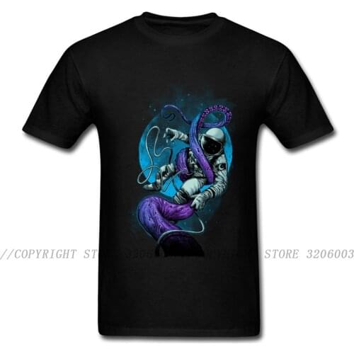Octopus Attack T-shirt Men Black T Shirt Space Astronaut Tshirt Printed Sweatshirts Mother Day Cotton Clothes Geek Black Top Tee