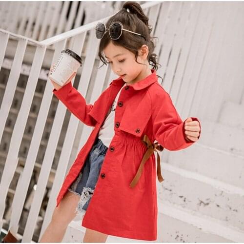 Girls coat spring and autumn 2019 new Korean version of the long section of the windbreaker in the big childrens autumn childre
