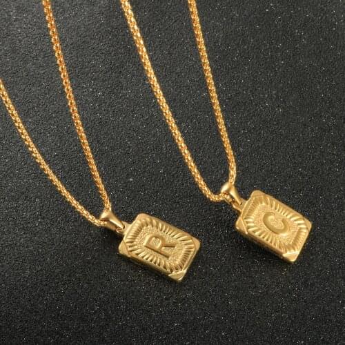 Initial A-Z Letter Necklace Stainless Steel Square Shaped Pendant Necklace For Women Men Gold Color Punk Necklace Jewelry Gift