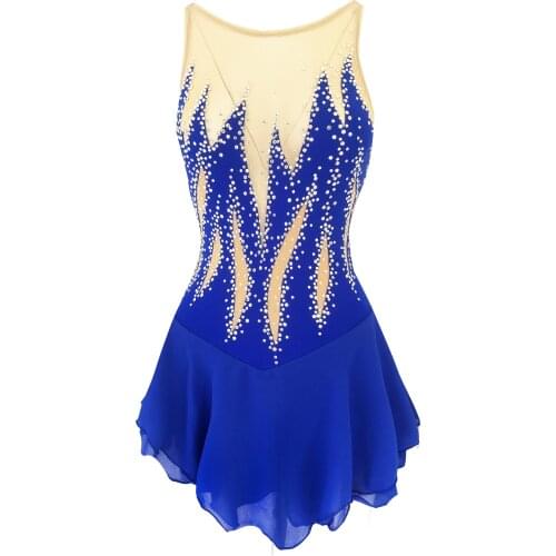 Figure Skating Dress, Ice Skating Skirt,Sleeveless Blue Spandex Competition Dresses