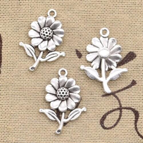 12pcs Charms Sunflower Flower 27x20mm Antique Bronze Silver Color Pendants DIY Crafts Making Findings Handmade Tibetan Jewelry
