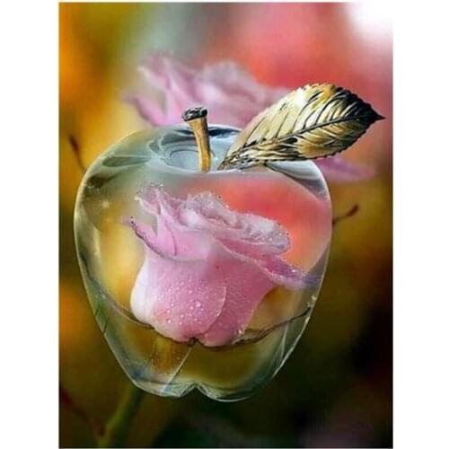 Full Square Cross Stitch Mosaic Diamond Embroidery rose Flower In Apple Crystal 5D DIY Diamond Painting Home Decor WG1139