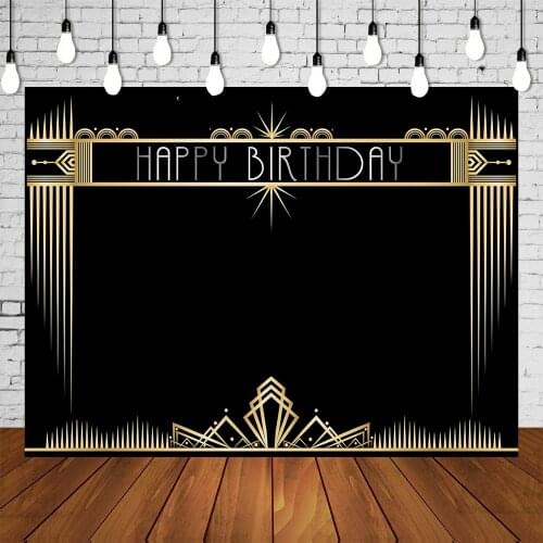 Custom Adults Birthday Party Backdrop Black Golden Great Gatsby Banner Tasteful Photo Background Wall Setter Poster Decoration