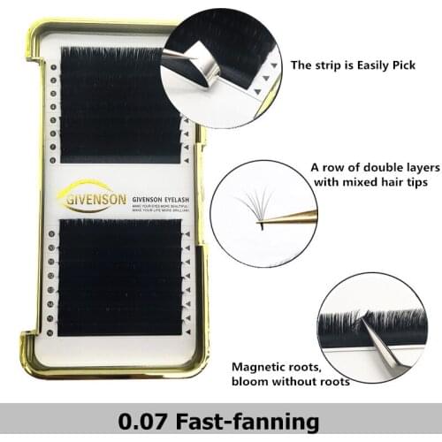 GIVENSON 0.07 Single length easy fan Fast Fan Blooming Eyelash Extensions Individual Lashes Automatic Flowering Volume Eyelash